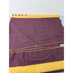 Vintage Faribo Woolen Mill Norwich Blanket Throw Wool Maroon Gold USA 64"x84"